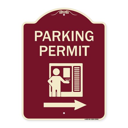 Signmission Parking Permit With Right ArrowHeavy-Gauge Aluminum Architectural Sign, 24" x 18", BU-1824-23401 A-DES-BU-1824-23401